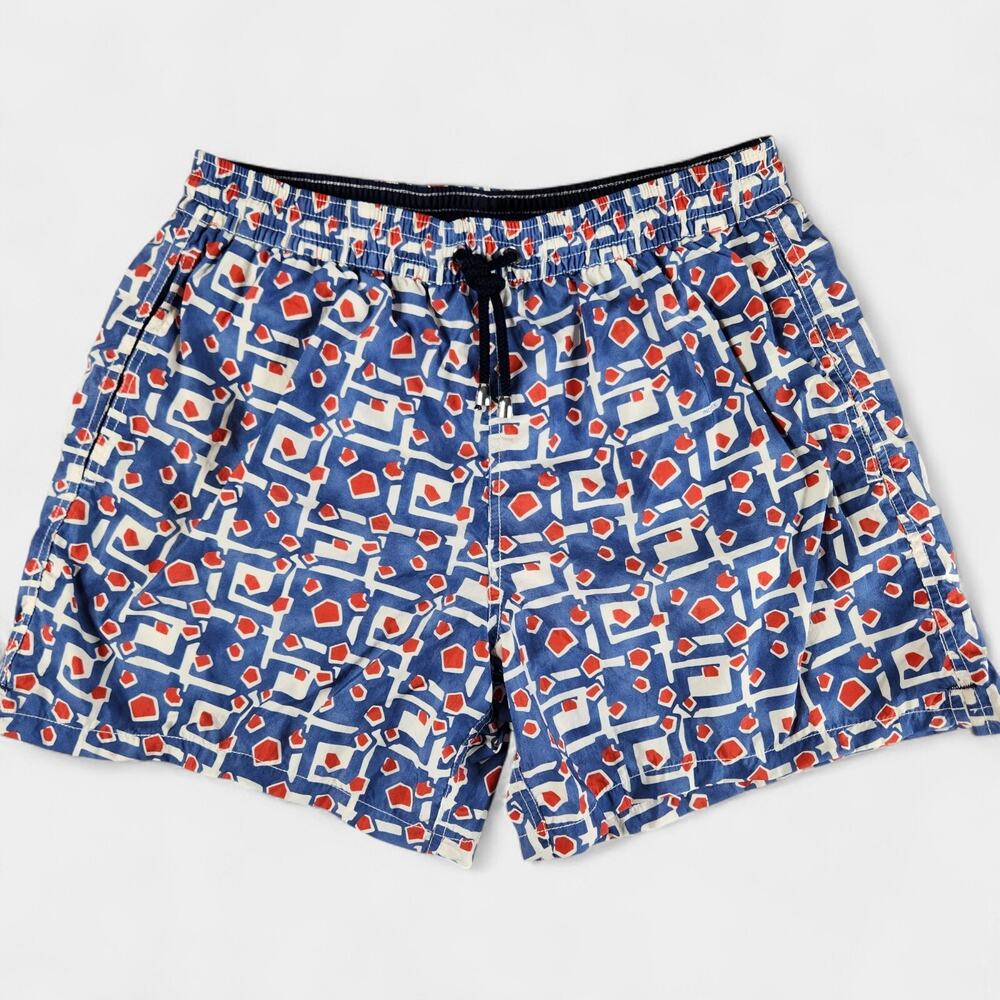 Incotex Swim Trunks Men's 34 (50 IT) Red Blue Geometric Pockets